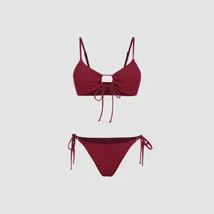 Cider [13 colors, size 0-26] Solid O-Ring Front Tied Bikini Set