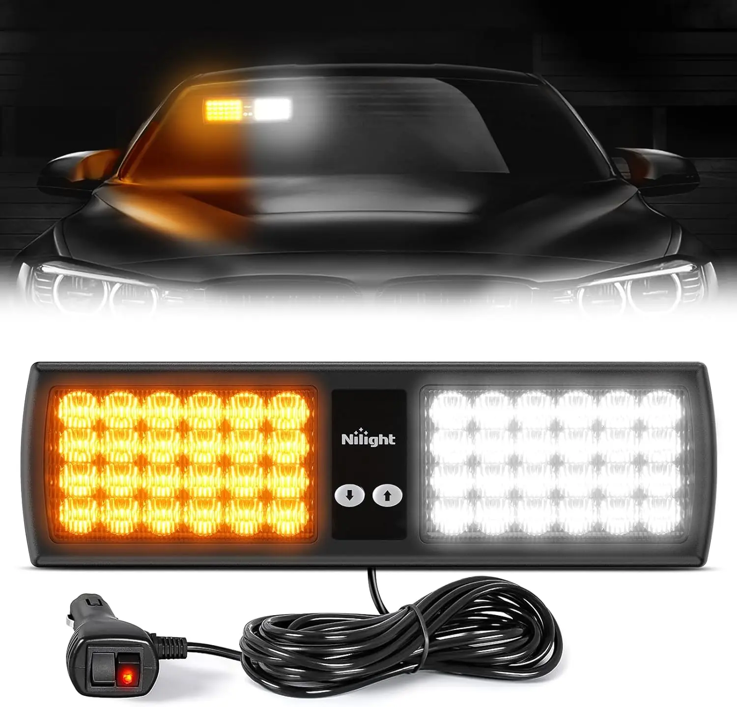 Nilight 48-LED Amber White Visor Car Driving Light Strip, Flexible Windshield Interior LED Work Light with Super Bright Illumination, Flexible Windshield Light