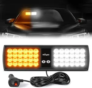 Nilight Amber White 48LED Visor Strobe Lights Interior Windshield Warning Lights Super Bright LED Strobe Lights for Enforcement Firefighters Vehicle Trucks