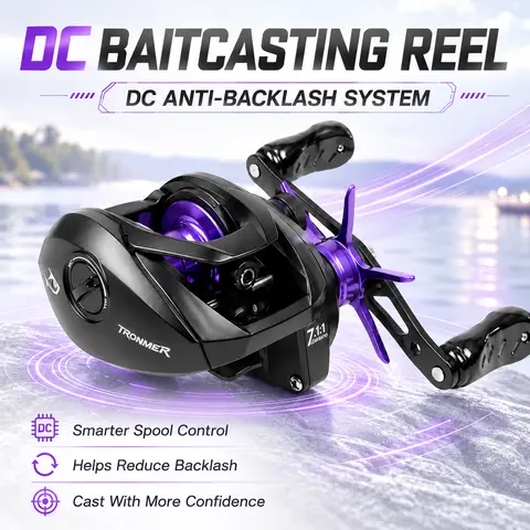 TRONMER TR-DC Smart Electronic Baitcasting Reel - 7.1:1 Gear Ratio, 2g Min. Cast Weight, Anti-Backlash, DC Whine Sound, Light Lure Fishing Reel, Outdoor Fishing Supply, Fisherman Gift