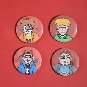 The Eltingville Club Badge Buttons – Bill Dickey, Jerry Strokes, Pete DiNunzio, Josh Levy Fan Pins For Jackets, Backpacks, Itabags, and Collectors
