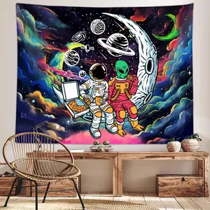 Funny Space Astronaut Alien Tapestry for Men Bedroom | Trippy Starry Sky Pattern Wall Hanging for Dorm Boys Room Decor Psychedelic Galaxy Home Textile