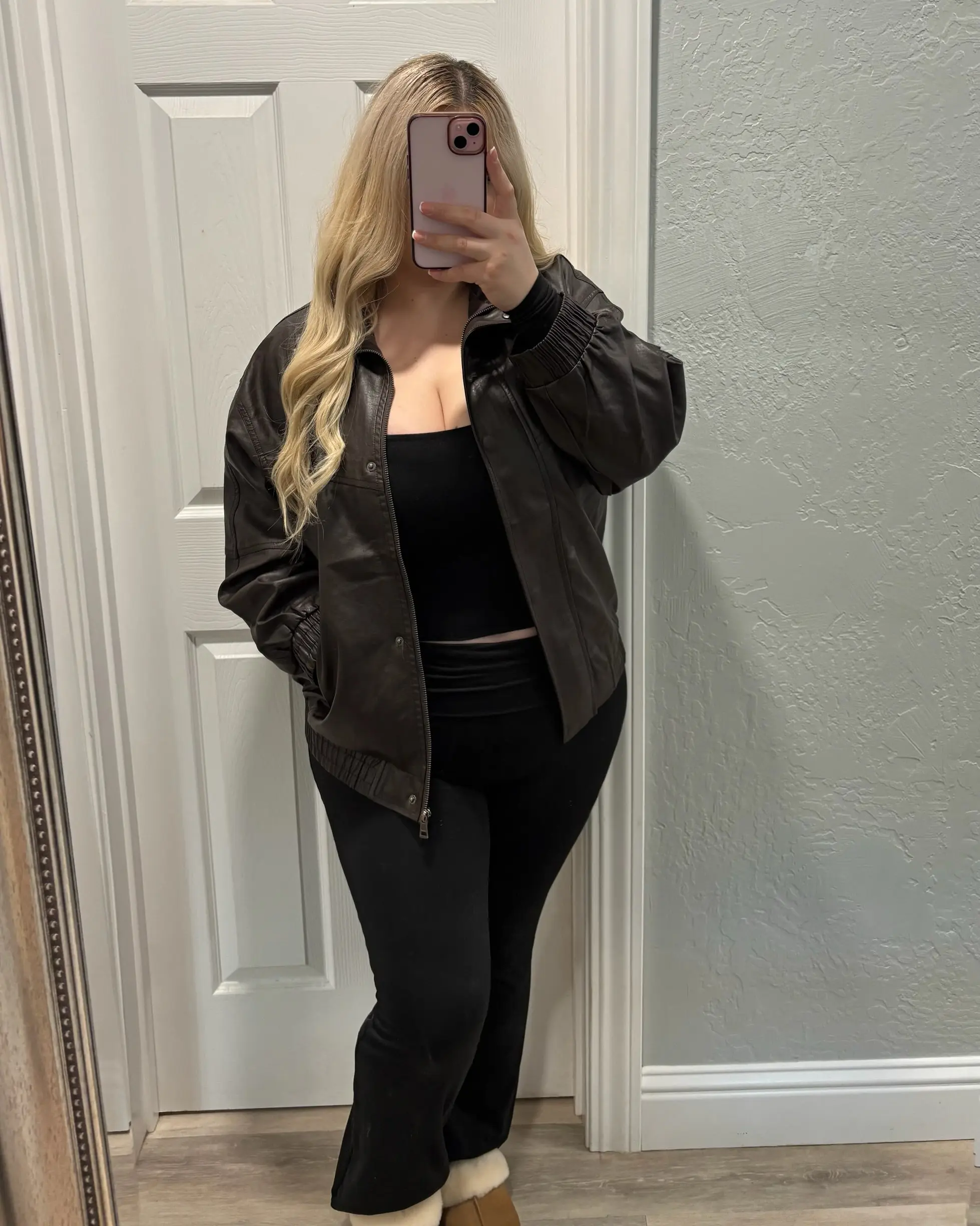 Jenny Oversized Leather Jacket (Brown)