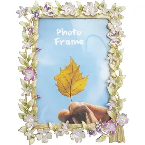 Floral Picture Frame 3.5x5,  Photo Frame Made of Metal and  Glass for Table Top Display,  Decor