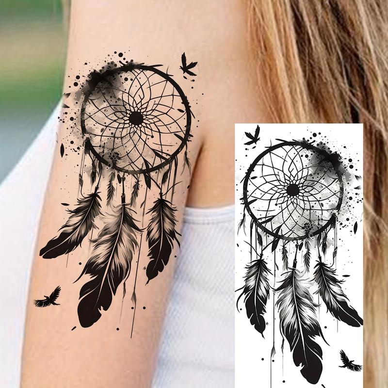 Hyper Realistic Temporary Tattoos - 6 PVC Glitter Stickers (3 Fixed Items, 3 Assorted Designs: Feather Shape, Dreamcatcher, Tribal, Butterfly), Waterproof, Long Lasting, Unscented Normal Body Art for Adults Casual Use, Single Item, No Battery Needed
