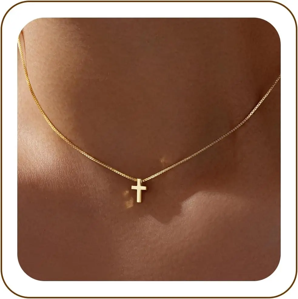 Cross Necklace for Women Teen Girls, Dainty 14K Gold Silver Plated Cross Choker Jewelry Non Tarnish Waterproof Cute Simple Small Necklace Christian Baptism Religious Faith Jewelry Gifts