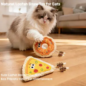 Cat Loofah Chew Stick, Safe Natural Teeth Grinding Toy, Perfect for Cat Self Play
