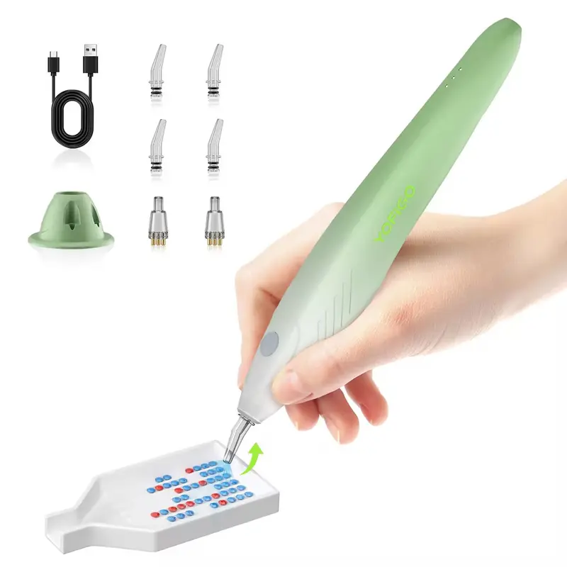Electric Diamond Painting Pen,Wireless Art Pen for Diamond Painting with 3 Adjustable Suction Levels, Professional Diamond Art Pen with Magnetic Charging Base, Tool for DIY Craft(Green)