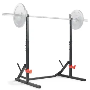 Sunny Health & Fitness Adjustable Height Weight Rack for Barbell Bars, Home Gym Workout Fitness, Heavy-Duty Steel Squat Stand with Spotter Arms & Storage, Stable Durable Design, Bench Press & Squat Support, 600 lbs Capacity, 38.4"–63.9"