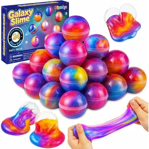 24 Pack Easter Galaxy Slime Party Favor, Galaxy Slime Balls Stress Relief Easter Hunt Filling Treats Classroom Easter Basket Stuffers Classroom Prize Gifts for Kid Teens Boy Girl