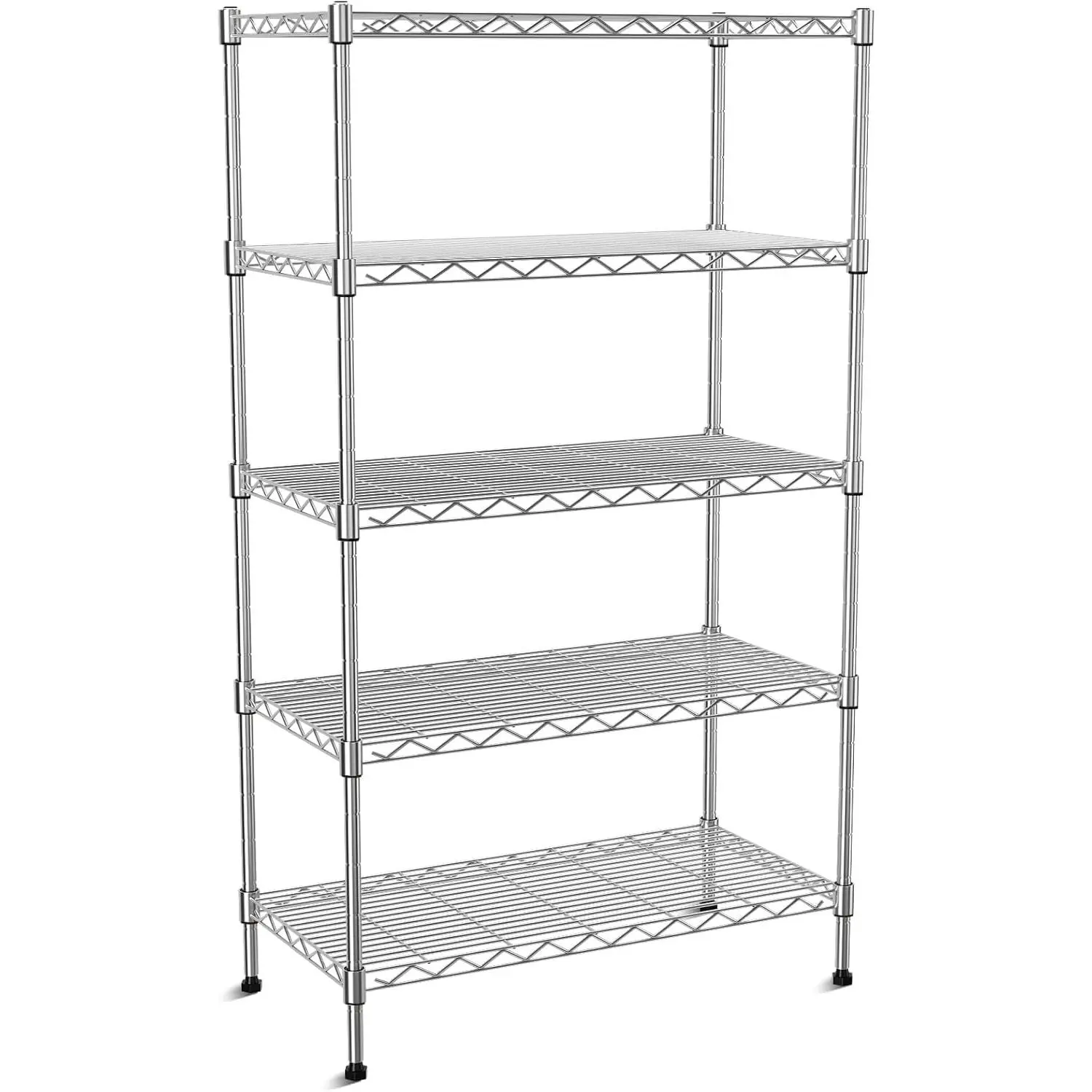 5-Tier Heavy Duty Metal Shelf,Chrome Wire Shelving Unit 35" Wx18 Dx71 H,Height Adjustable Storage Wire Shelves with Lockable Wheels for Garage,Kitchen,Office,Bathroom,Studio
