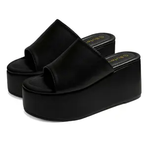 Platform Sandals Slides for Women Black Chunky Platform Wedge Comfortable Open Toe Slip on Flatform Sandals Casual