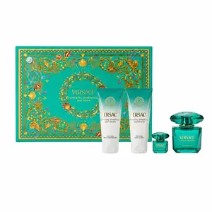 Versace Crystal Emerald Pour Femme 4-Piece Gift Set | Eau de Parfum, Body Lotion & Shower Gel | Fruity Floral Women's Fragrance with Bergamot, Rosebud & White Musk
