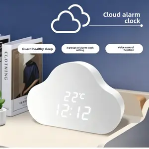 Cloud LED Alarm Clock with Snooze Function, Temperature & Calendar Display, Dual Power USB or Battery Operated, Compact Desk Clock for Bedroom Home Office