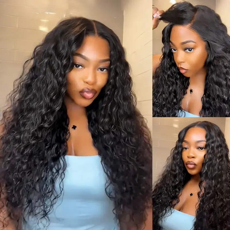 【HOT】Nadula Water Wave Wig With Drawstring 100% Human Hair Wigs Natural Density Low Shedding Adjustable Fit Glueless Wigs Transparent Ready To Wear Skinmelt HD Lace Frontal Summervibes TikTokShopStockUp