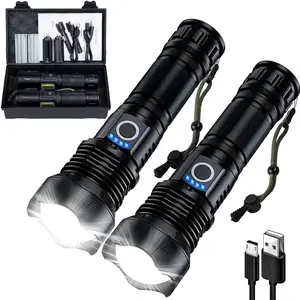 Rechargeable  High Lumens LED Flashlight 2 Pack, Bright Waterproof Handheld Flashlight with 5 Modes, Powerful Tactical Torch Light for Camping, Outdoor, Emergency & Home Use