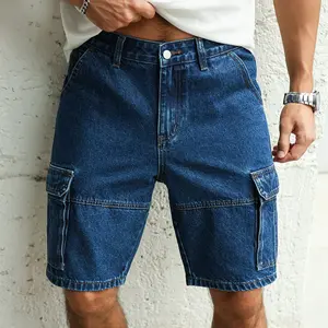 Dark‑Wash Classic Cargo Denim Shorts for Men, Heavy‑Stitching Multi‑Pocket Casual Work Bottoms, Everyday Urban Streetwear