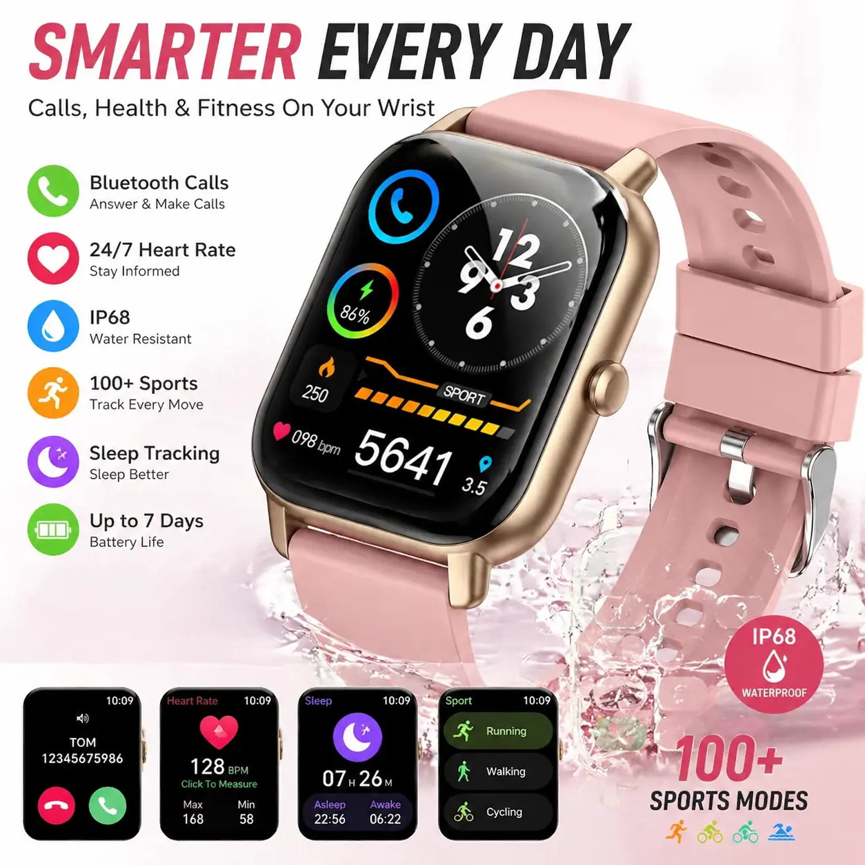 [Summervibes] Tukio 1.69'' Touch Screen Smartwatch with Fitness Tracker Sleep Monitor Pedometer Stopwatch for Fitness Enthusiasts Holiday Gift Wearable Device summerwins