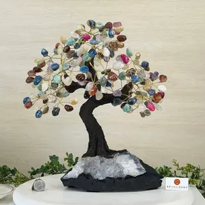 Mixed Gems 14" Tall Gemstone Tree on a Crystal base, 180 Gems #5404MIXD
