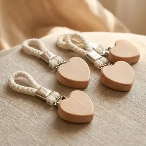 Set of 4 Wooden Heart-Shaped Towel Clips, Kitchen Tea Towel Rack, Dishcloth Hanger, Bathroom Hand Towel Holder, Non-Slip Instant Hanging Rings