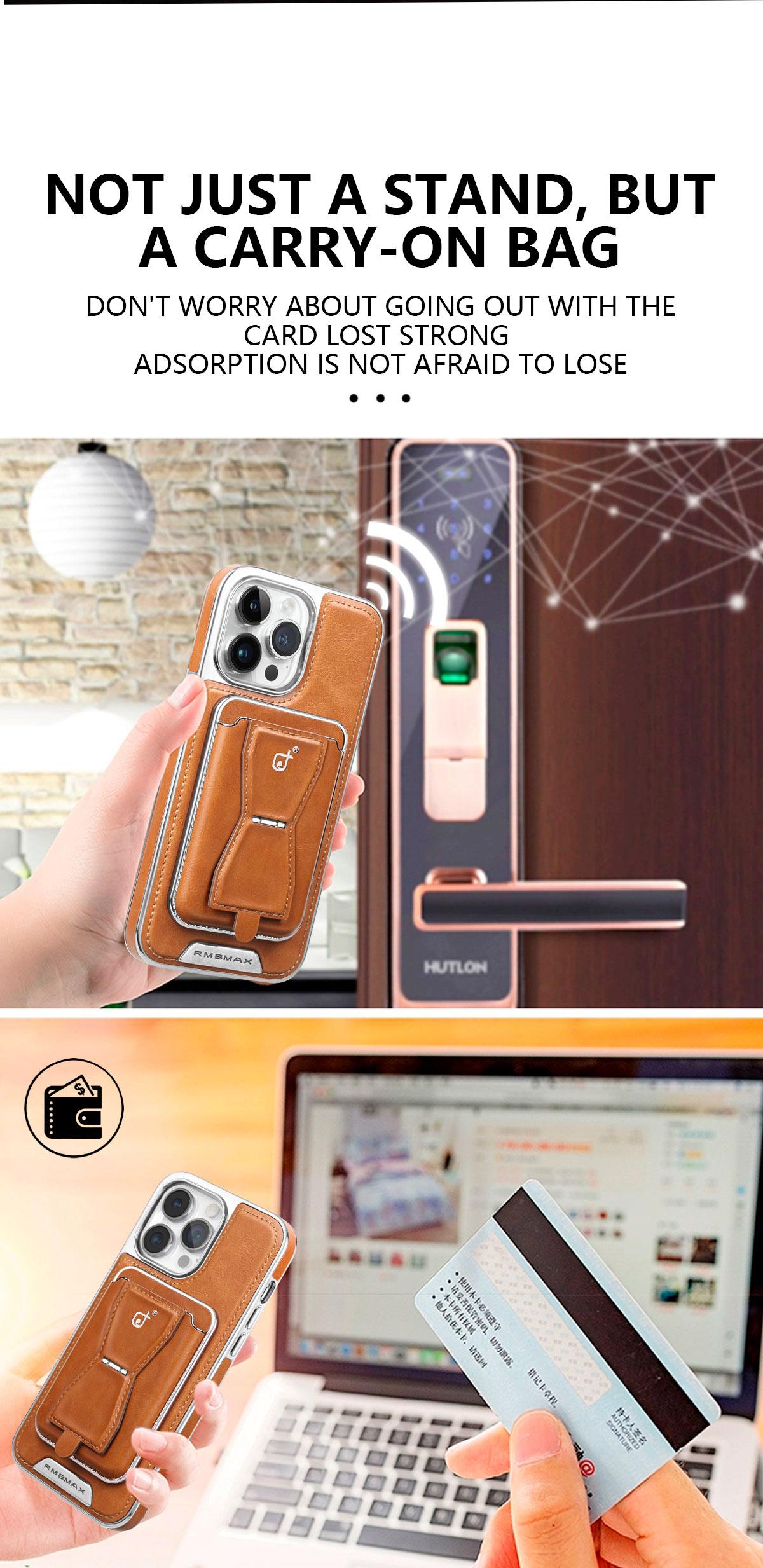 New Genuine Leather Magnetic Card Bag Stand Phone Case Detachable Card Bag 2-in-1 Design For iPhone17ProMax/16Pro/15Plus/14/13/12Pro Full Shockproof High-end Business Protective Cover For Men And Women