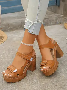 Summer Velcro high-heeled sandals, comfortable lightweight Rubber women's shoes, anti slip fashionable platform sandals, suitable for summer travel and daily wear, suitable for Mother's Day, Platform Heels Sandals