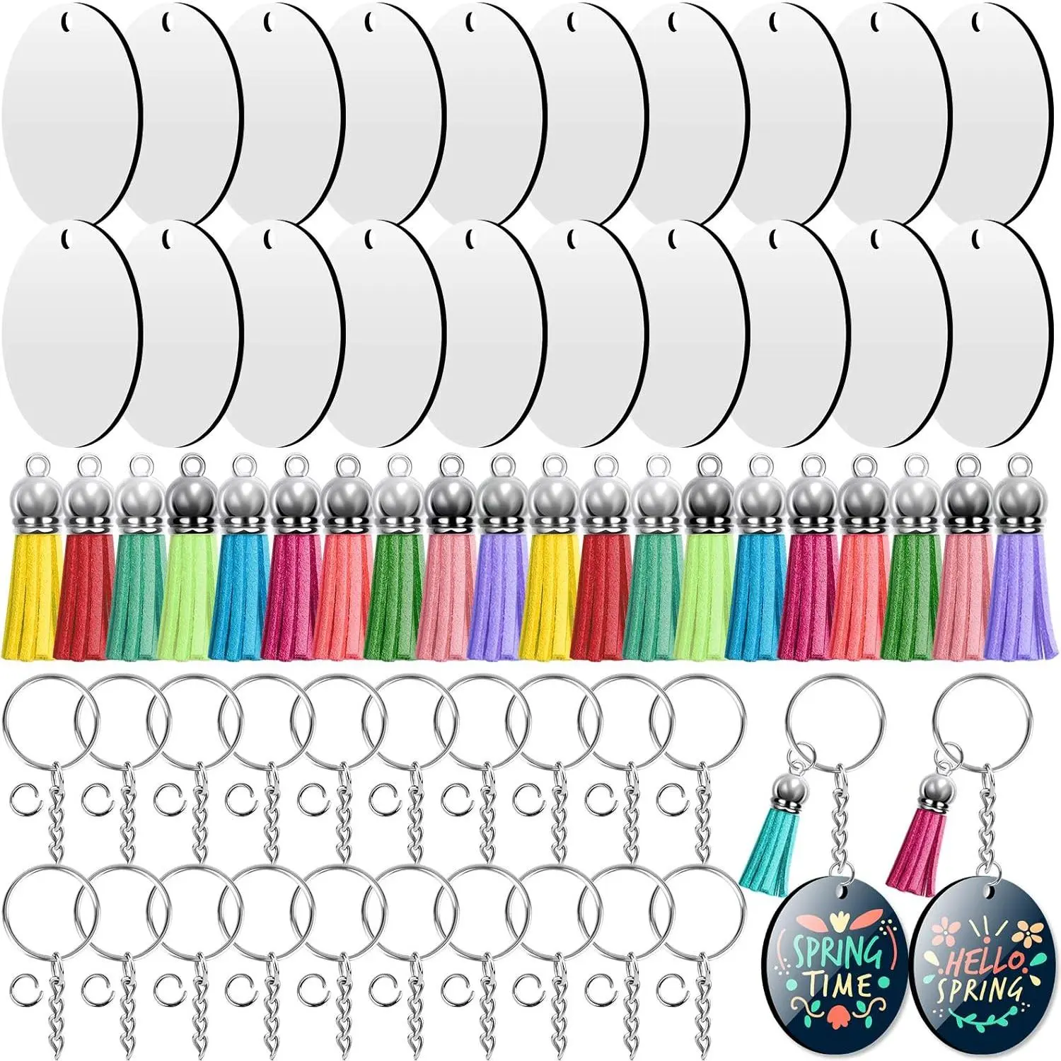 Sublimation Blanks Keychains Products, 80 count Keychains Tag Bulk with 2 Inch Heat Transfer Double-Side Round Coasters Blanks, Key Chains, Tassels, Jump Rings for Ornament Making DIY Art Craft Supplies