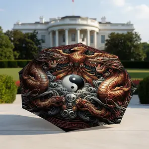 Yin Yang Phoenix Pattern Umbrella, portable and foldable design, 8 ribs, a casual accessory for Halloween, Christmas, and birthday gifts. Y260107045