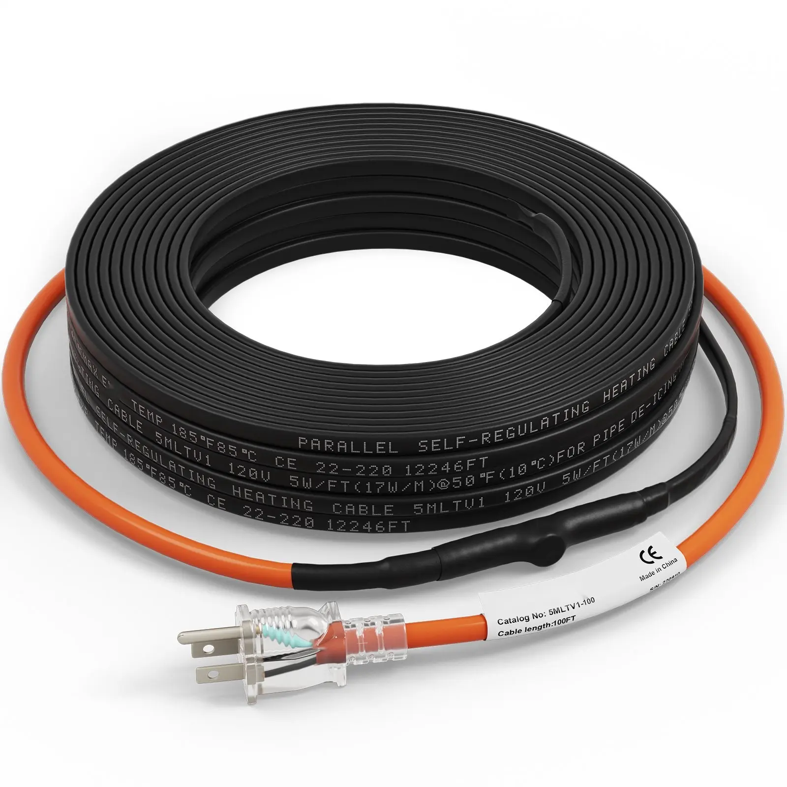 Self-Regulating Pipe Heating Cable, 100-Foot Length, 5W Per Foot Heat Tape For Freeze Protection Of PVC Hoses And Metal Or Plastic Pipes, Suitable For Indoor And Outdoor Use, 120V Operation, Energy Efficient