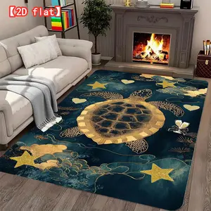 2D flat large best-selling velvet carpet, golden tortoise decorative painting living room carpet, modern home decor carpet for entrance, bedroom, and game room