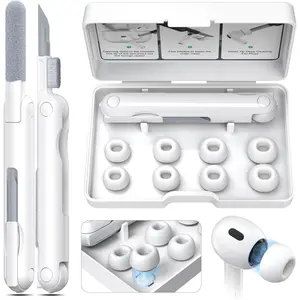 AirPods Pro 2nd Generation/1st Generation Earbuds (8 Earbud mounting Slots with Noise-canceling Holes and Built-in dust mesh), USB-C  Cradle, and Cleaning kit. 4 Pairs (XS/S/M/L), White