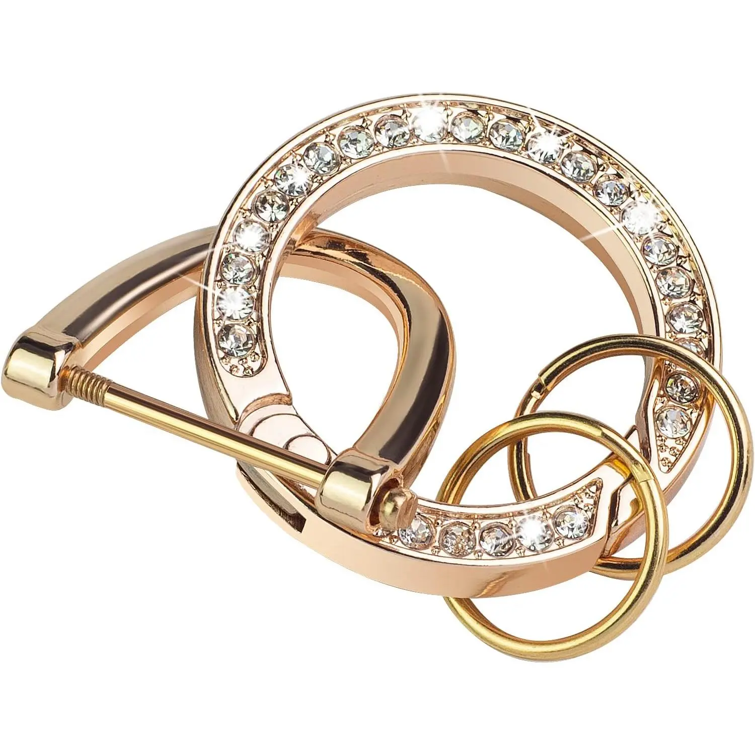 Fashionable Alloy Car Keychain, Gold Bling Rhinestone Clip, Fingerprint-Resistant Plating Flexible Key Ring, Automotive Interior Cars Accessory
