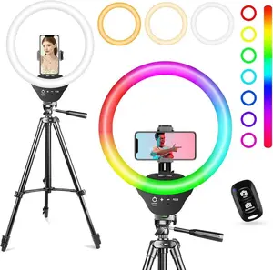 Ring Light with 50'' Extendable Tripod Circle Lights with Phone Holder for Live Stream Makeup Tiktok Compatible with All Phones Adjustable Selfie Smartphone Wireless Remote Cellphone RGB Ring Light 17 Modes Brightness