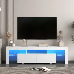 [SOIYELIFE] Striking High - Gloss TV Stand with LED Lights! Fits TVs up to 65", Features Storage Cabinets. Perfect for a Stylish Living Room Makeover