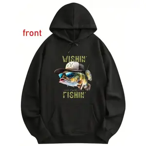 Fishing Graphic Men's Long Sleeve Hoodie - Soft Crew Neck with Seasonal Comfort Fit