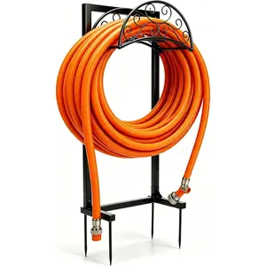 Garden Hose Holder, Heavy Duty Stainless Steel Garden Hose Reel with Triangle Reinforcement, Supports 150 ft Hose, 45-Inch Ergonomic Water Hose Stand for Outside, Black