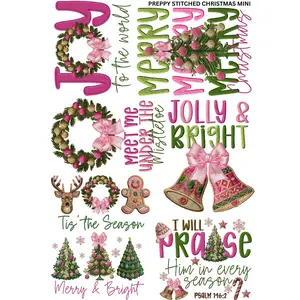 Preppy Stitched Christmas Mini DTF Transfer Gang Sheet 24.5" x 36" Direct To Film for DIY Enthusiasts Vibrant Custom Options Cozy Handmade Aesthetic