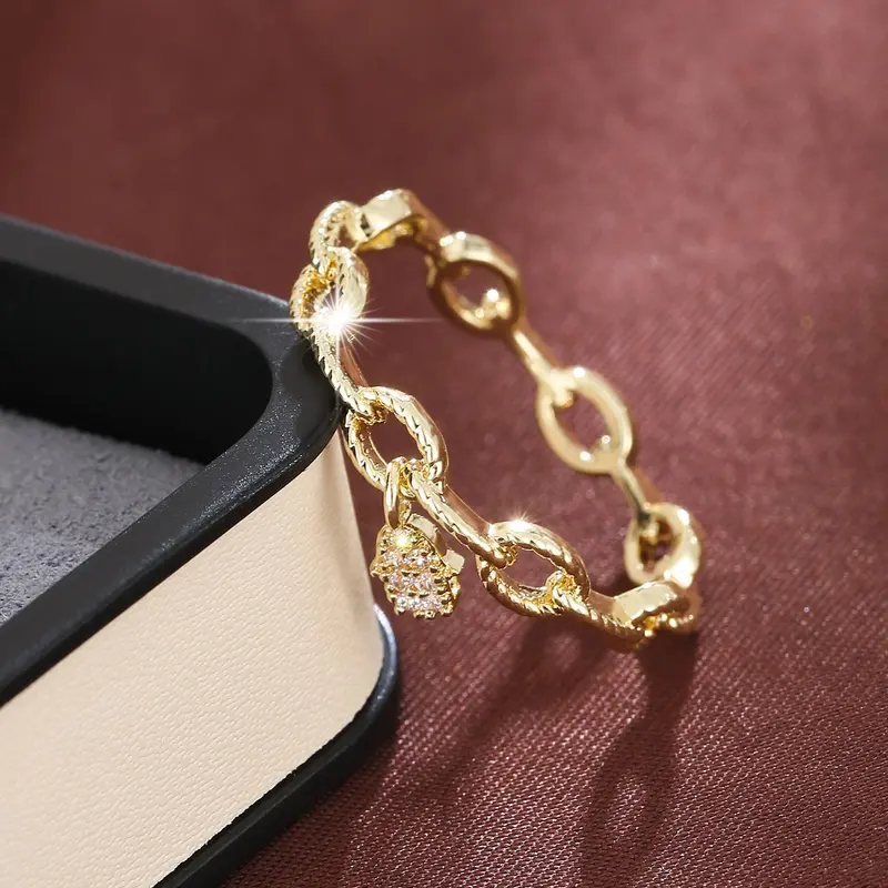 Hand Chain Design Ring, Artificial Zircon Decorated Ring for Women, Casual Jewelry for Party, Daily Clothing Decor, Exquisite Jewelry for Birthday Gift, Adjustable, Casual Ring Linked