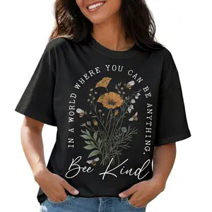 Bee Kind Shirt Women Plus Size Wildflower Graphic Tee Inspirational Boho Top