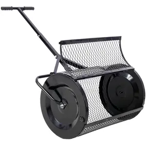 Peat Moss Spreader 24inch,Compost Spreader Metal Mesh,T shaped Handle for planting seeding,Lawn and Garden Care Manure Spreaders Roller Mulch Double