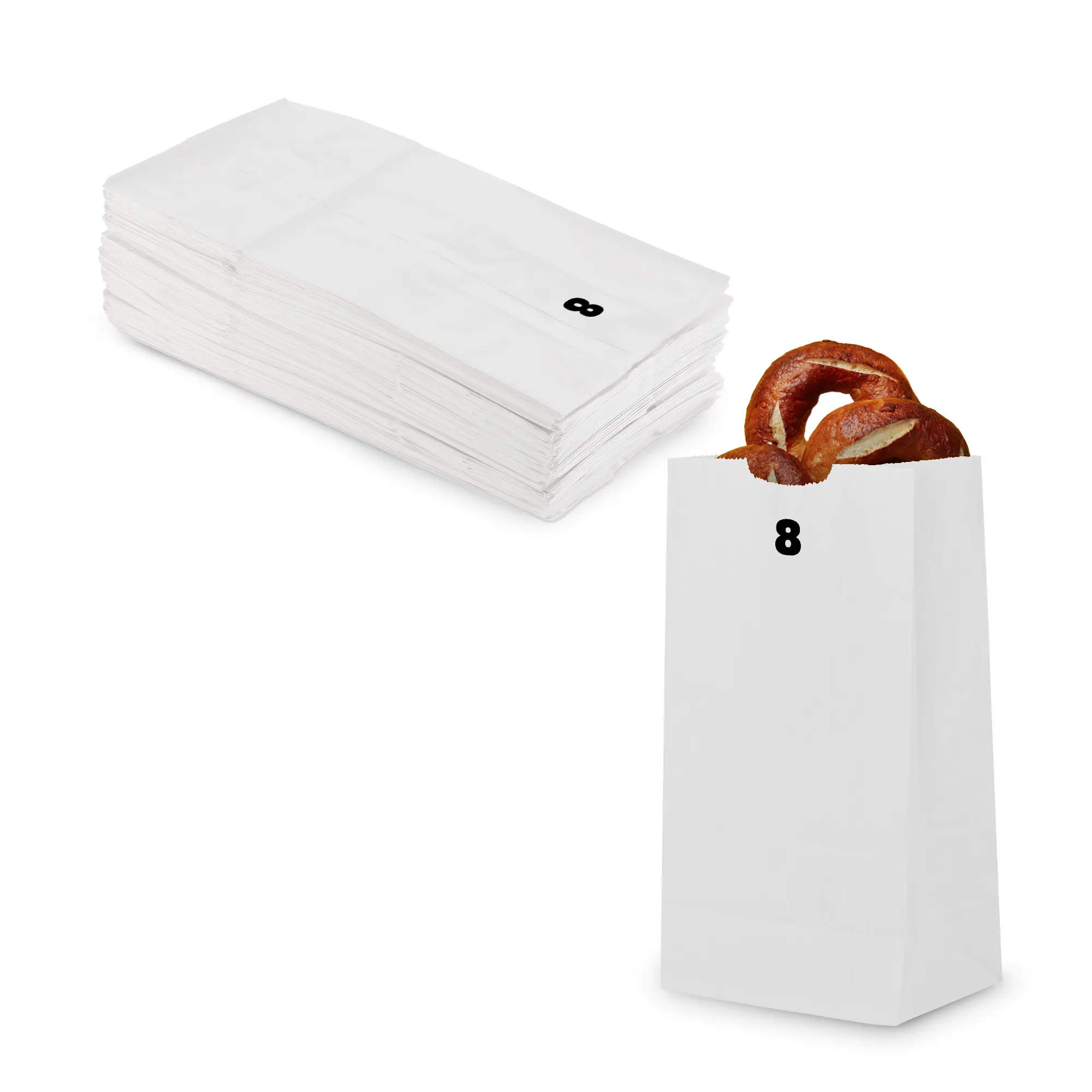 MT Products White Paper Bags 8 lb - Disposable Paper Lunch Bags - Pack of 1000