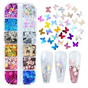 ✨ 12 Colors 3/5mm Holographic Butterfly Nail Charms | Suitable for DIY Nail Art / Handicrafts / Face Painting / Body Decoration | Decorative Accessories for Nail Salon DIY