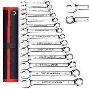 Multi-Function 14-Piece Double-Ended Hex Combination Wrench Set | Made from rust-resistant, durable CR-V chrome-vanadium steel | Essential tool for home furniture repairs and DIY projects | Includes a storage bag for easy portability