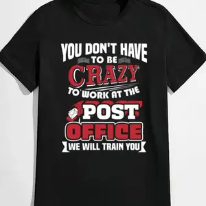 Unisex Funny Postal Worker T-Shirt - Bold White and Red Text with Mailbox Graphics