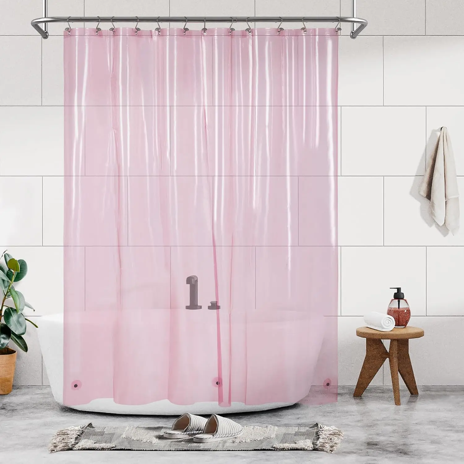 Shower Curtain Liner - Premium Clear Pink PEVA Shower Liner with 3 Magnets and Metal Grommets, Waterproof Lightweight Plastic Standard Size Bathroom Curtains - Translucent Pink