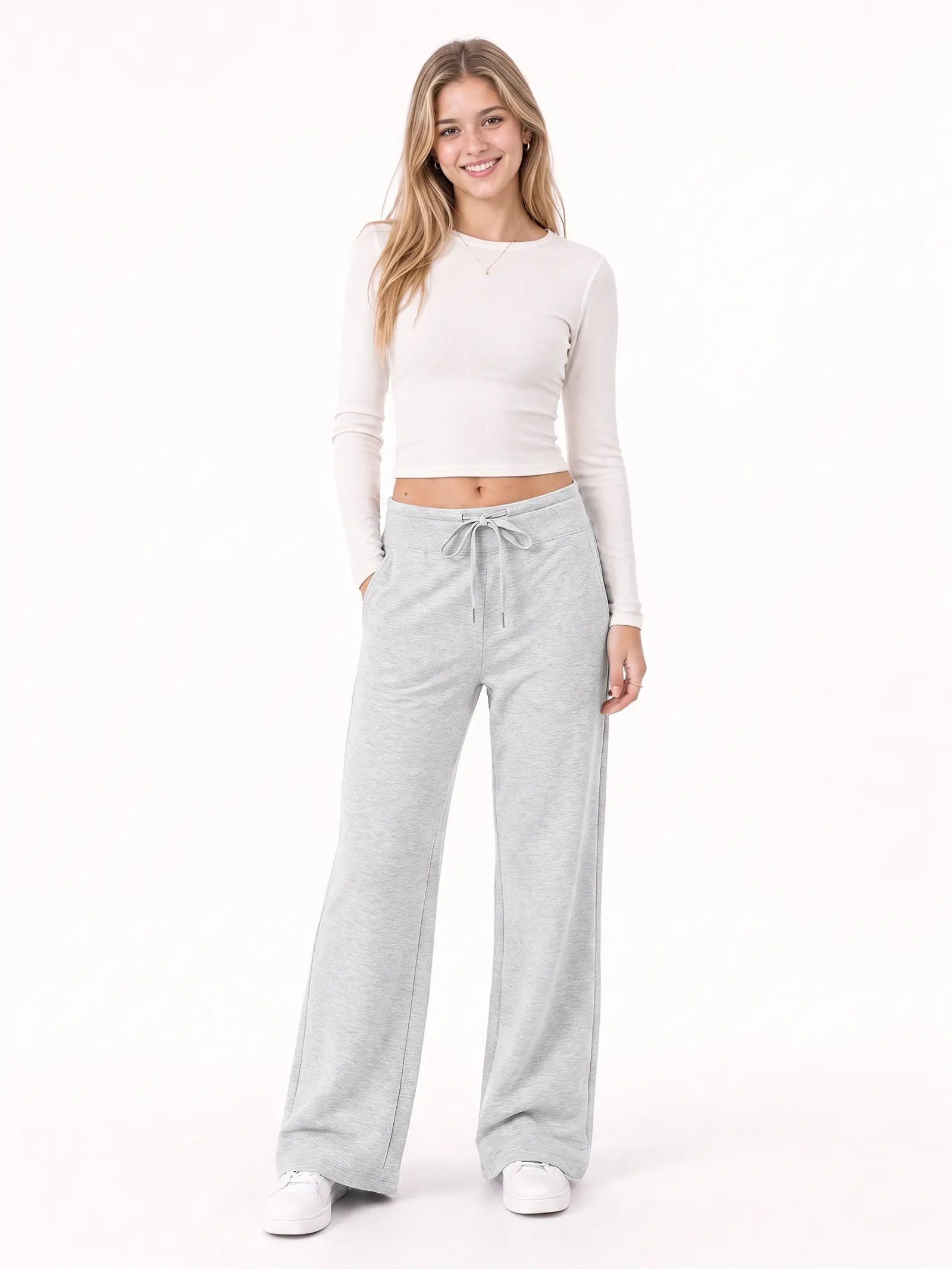EMMIOL Women's Wide Leg Sweatpants High Waisted Fall Lounge Palazzo Pants | Deep Pockets Drawstring Lightweight Airport Outfit, Soft Loose Fit Bottoms Joggings,Back to School
