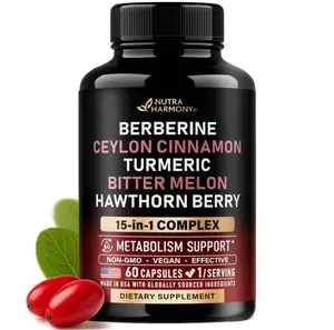 Berberine with Ceylon Cinnamon | Bitter Melon (Karela) | Apple Cider Vinegar | Hawthorn Berry | Citrus Bergamot | Turmeric - 15-in-1 Supplement for Heart Support, Metabolism & Energy - 60 Capsules
