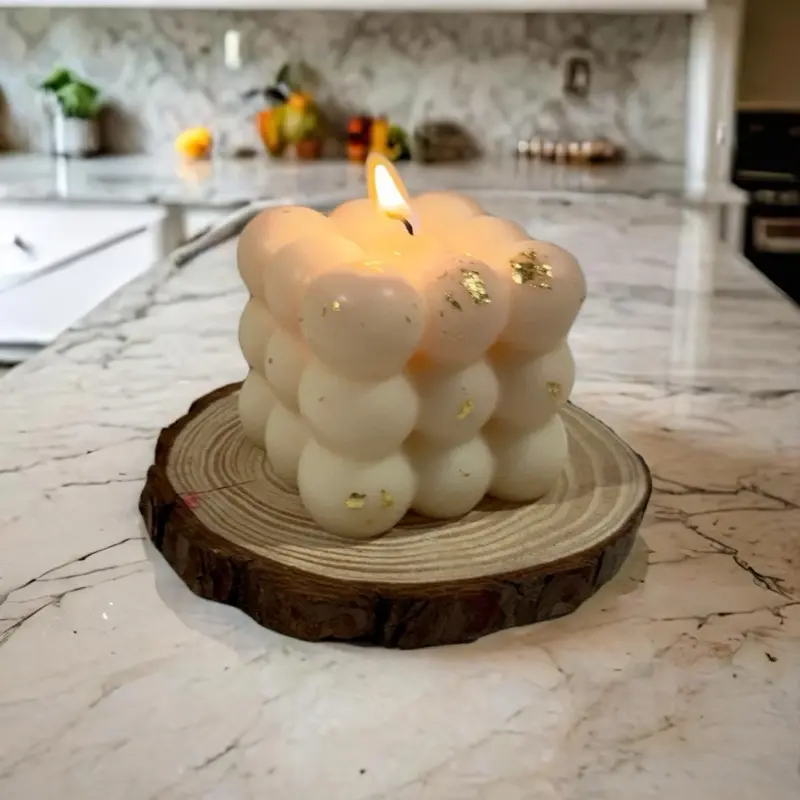 Decorative Bubble Cube Candle with Gold Flakes, 3 Colors Available - Pink, Mint, White