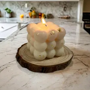 Decorative Bubble Cube Candle with Gold Flakes, 3 Colors Available - Pink, Mint, White