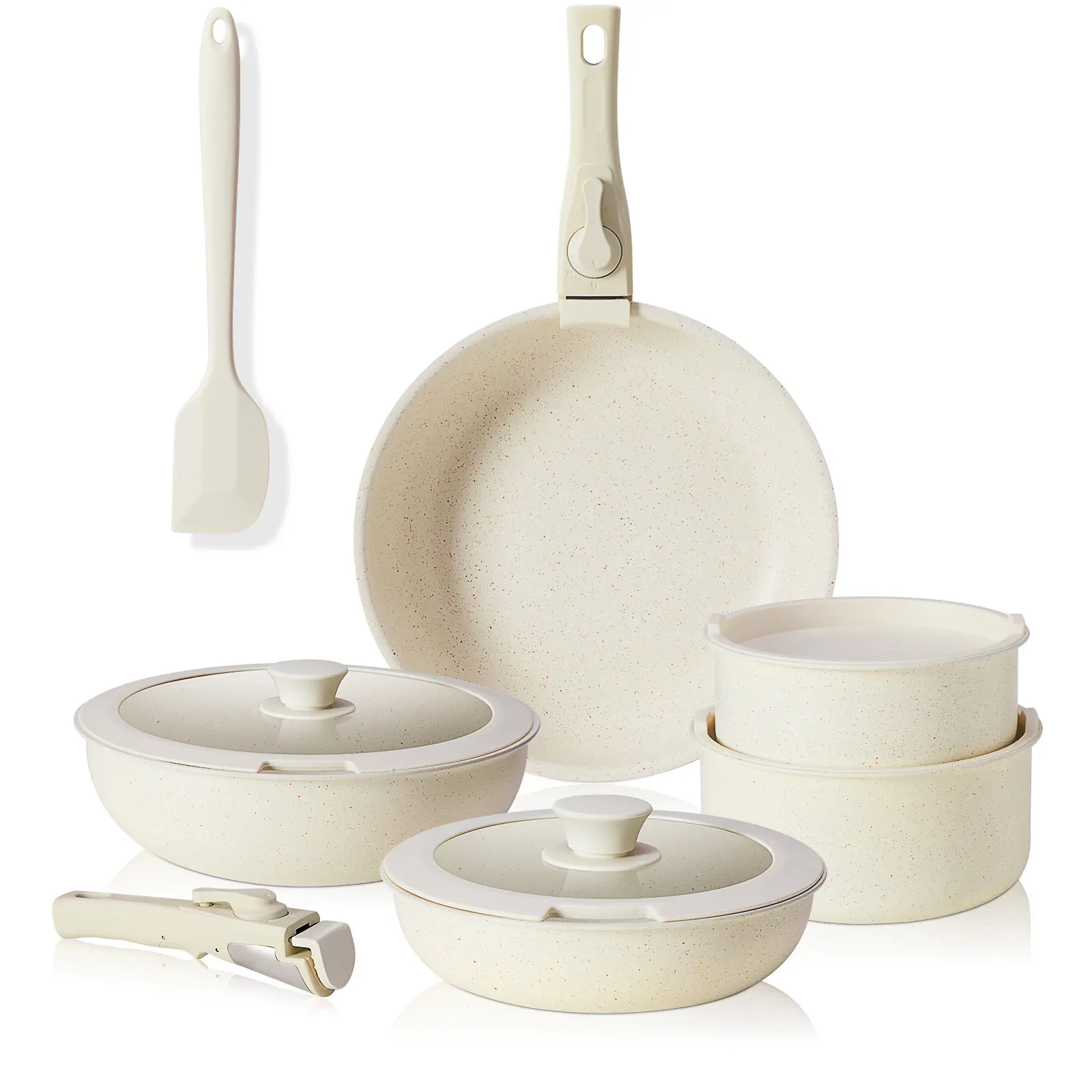12-Piece Cookware Set with Detachable Handle, Non-Stick Kitchen Pot and Pan Set for Home Chef, Includes Frying Pans Saucepans Spatula